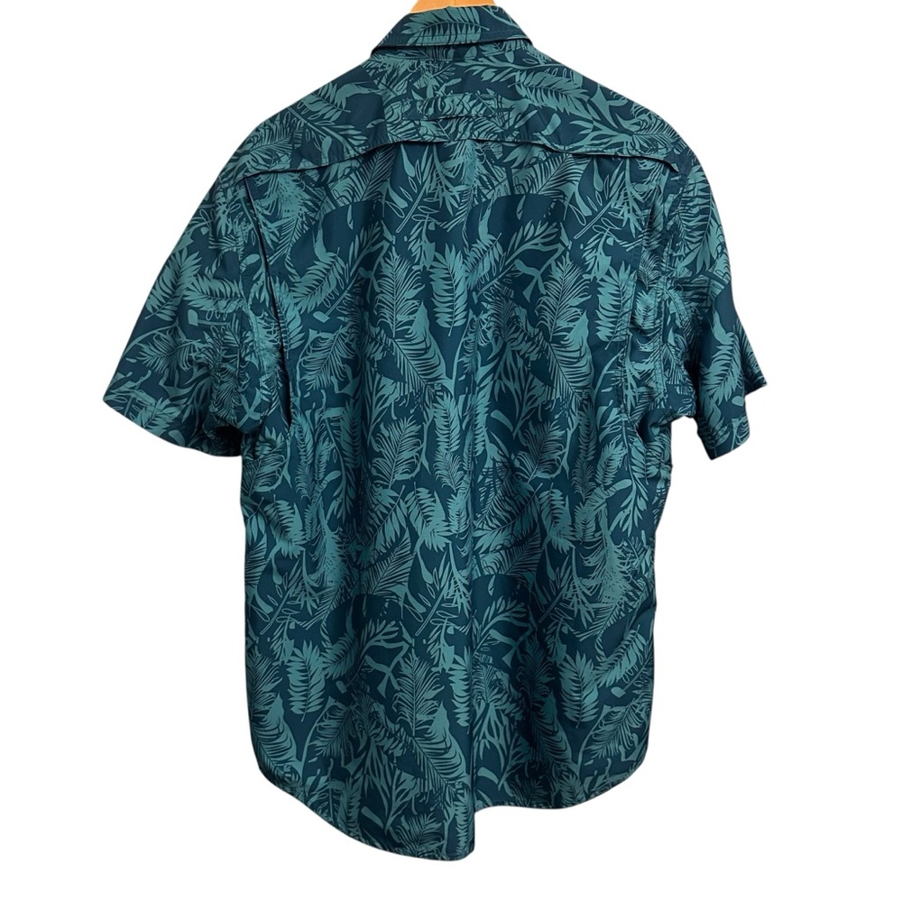 Duluth Trading Shirt Blue Tropical Leaf Vented Fishing CoolPlus Men’s Large - Picture 4 of 9